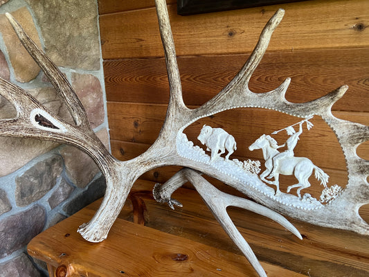 "The Hunter" Carved Moose Antler